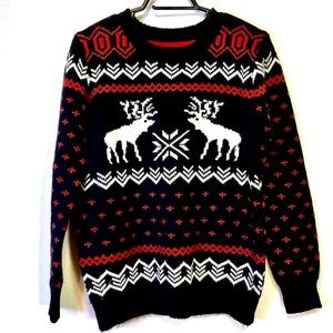 Holiday Fair Isle Moose XL Crew Neck Sweater Black Rust